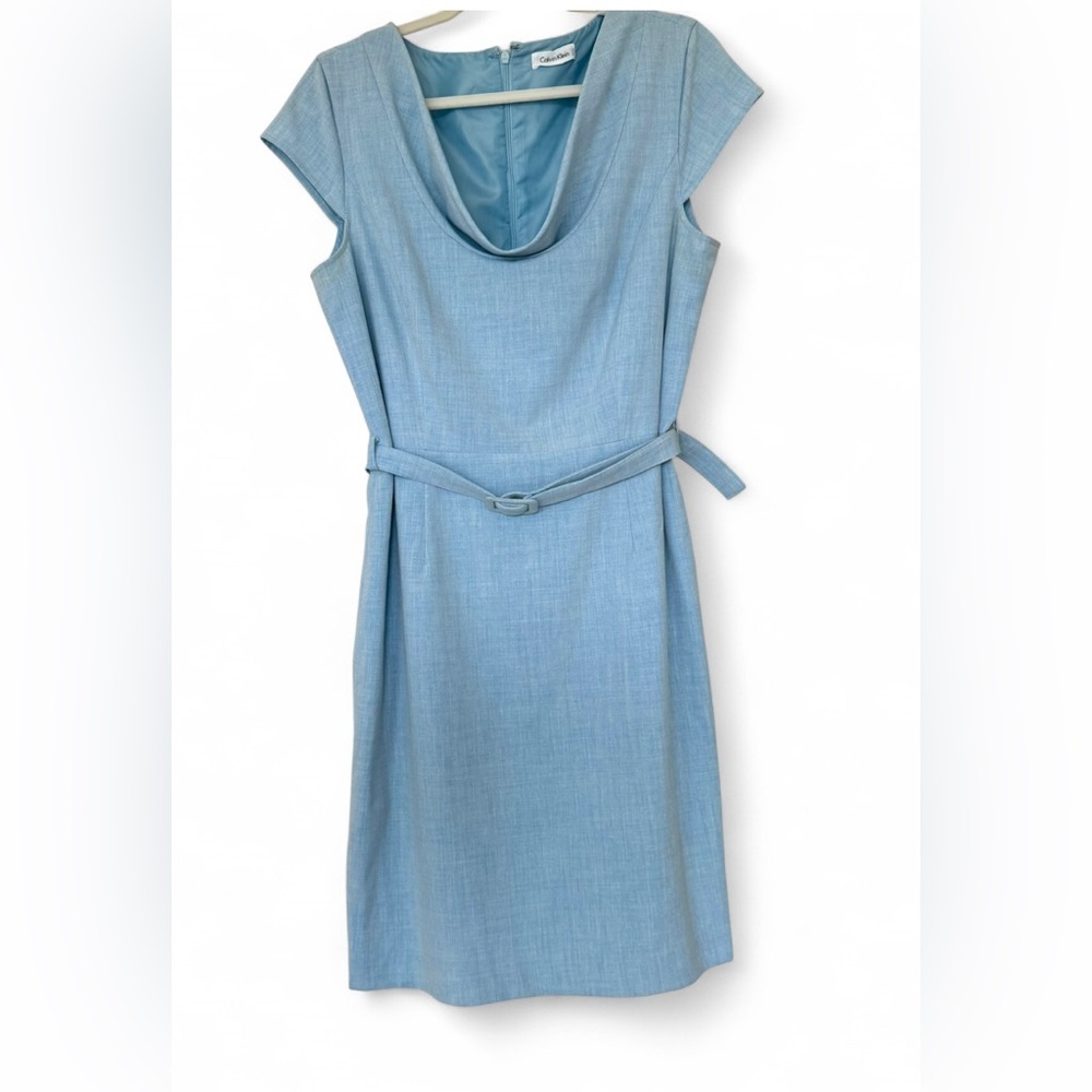 Calvin Klein Light Blue Cowl Neck Sheath Dress
